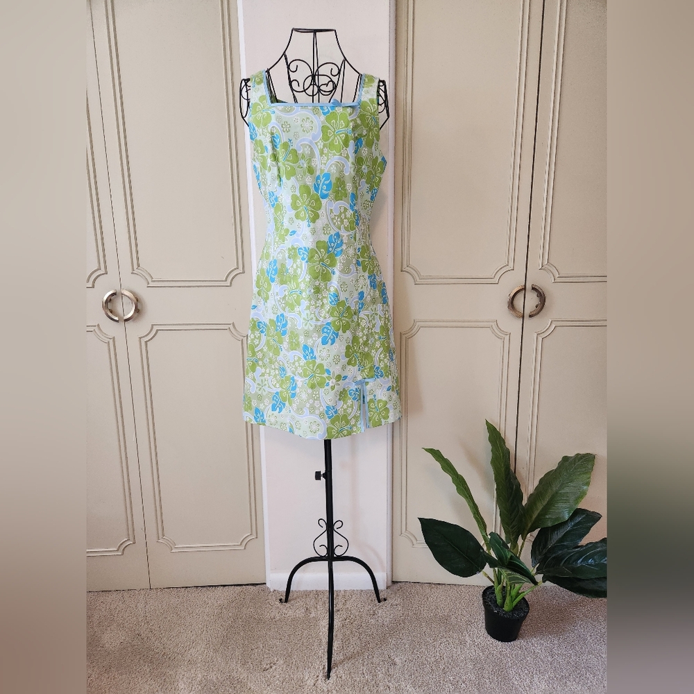 Vintage City Triangles Floral Green and Blue Women's Dress Juniors Size 11